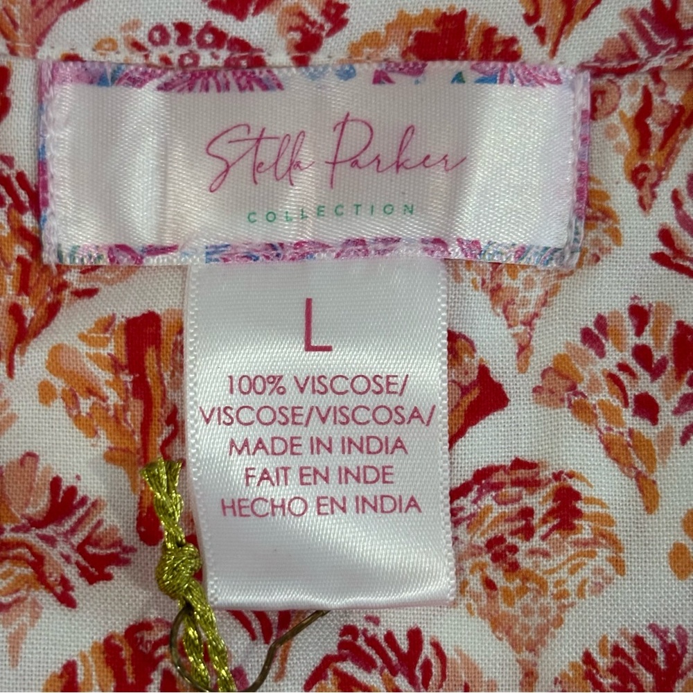 Stella Parker Womens Shell Print Button Up Top Size Large Coral Office Career - Picture 3 of 7